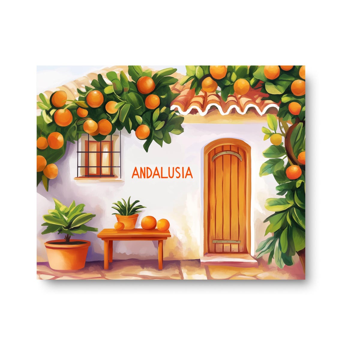 Andalusian Orange Grove Whitewashed Courtyard Spain Travel Poster