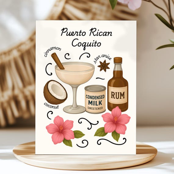 Puerto Rican Coquito Print Rico Wall Art Caribbean Food Artwork Kitchen Decor Dining Room Boricua Poster San Juan