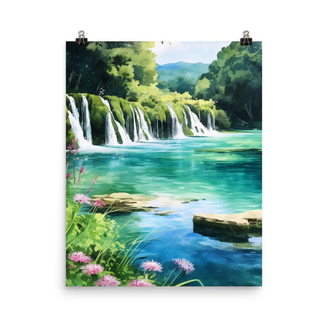 Plitvice Lakes National Park Watercolor Travel Poster