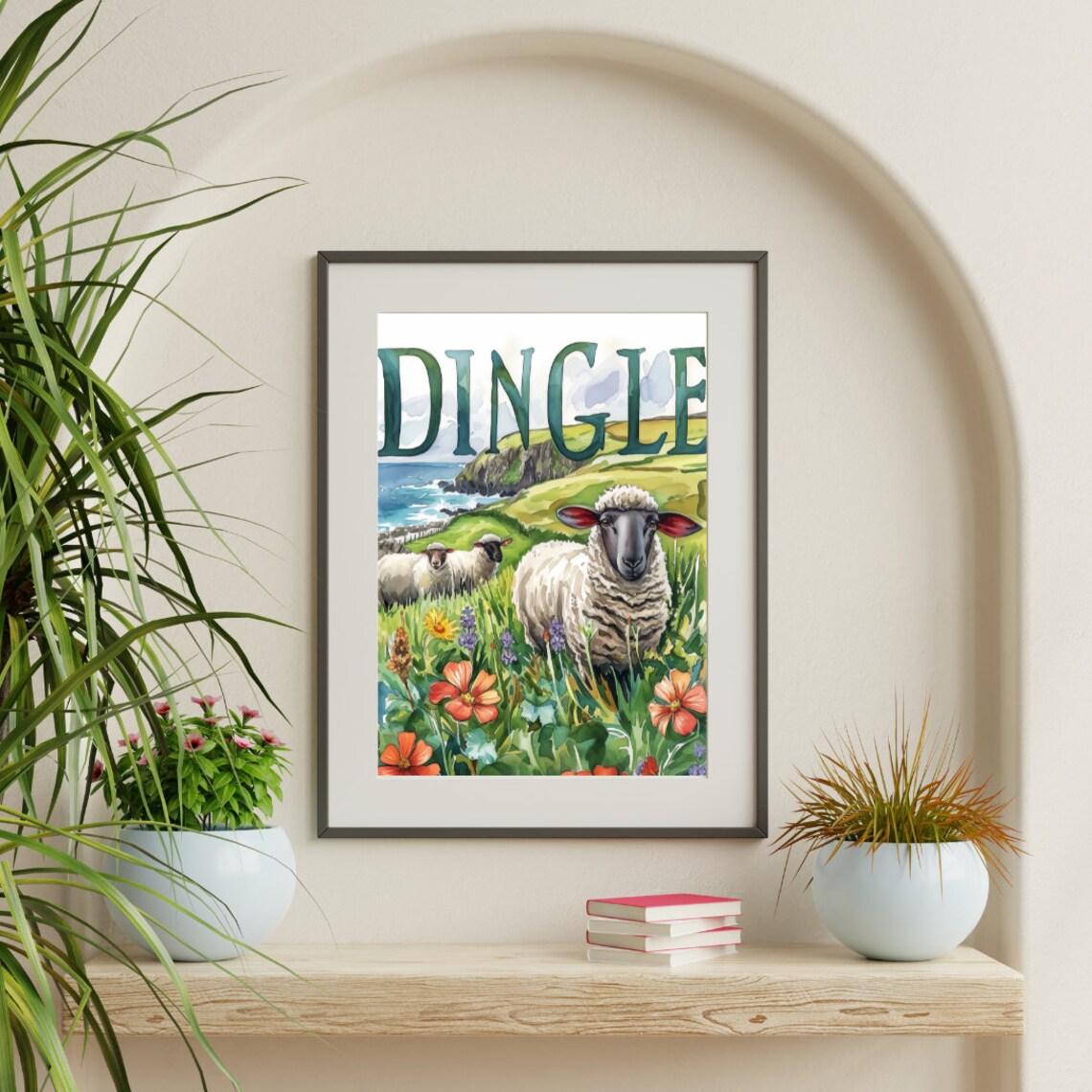 Dingle Peninsula Ireland Sheep in Wildflower Meadow Watercolor Poster - Image 3