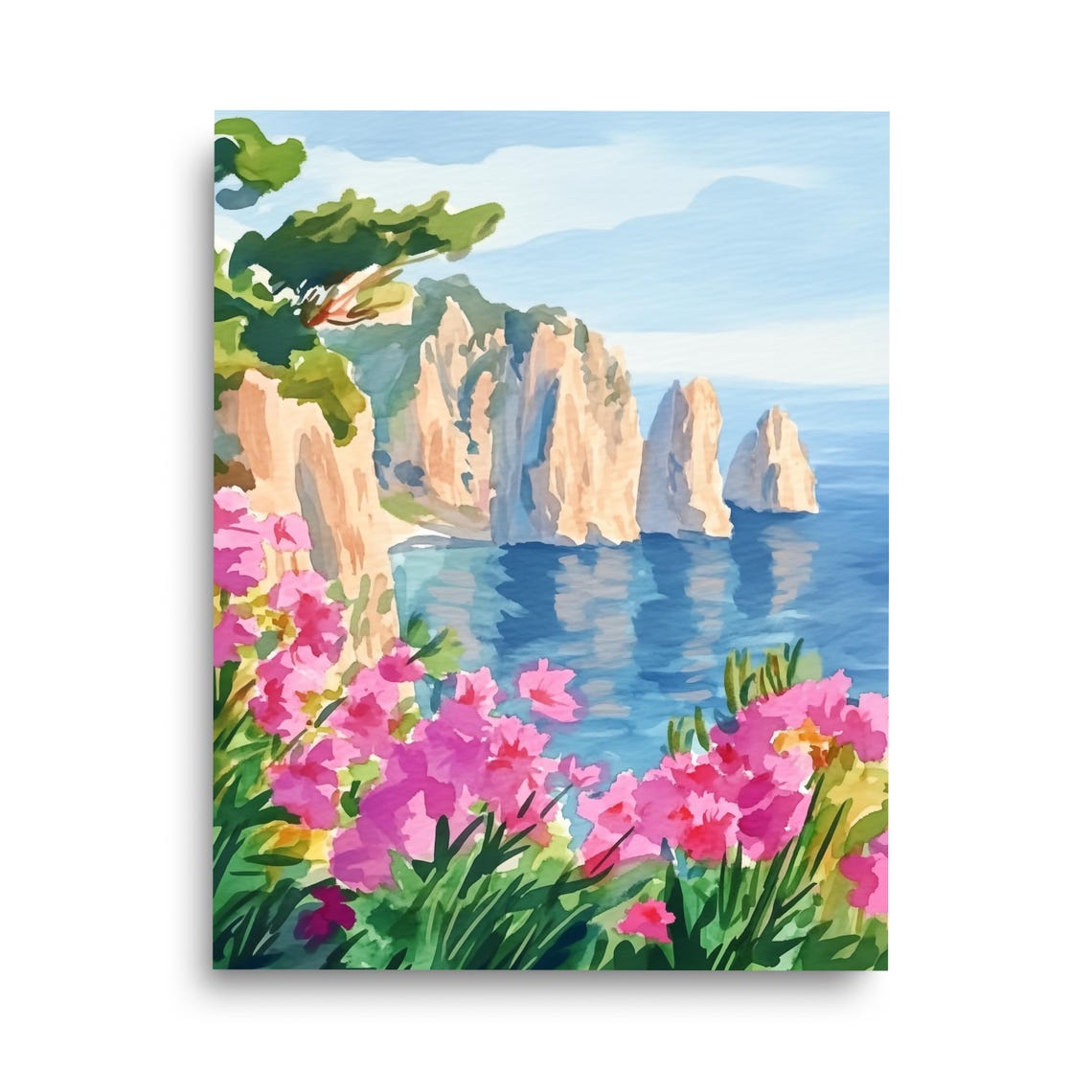 Faraglioni Rocks Capri Watercolor Italian Coast Sea Stack Poster