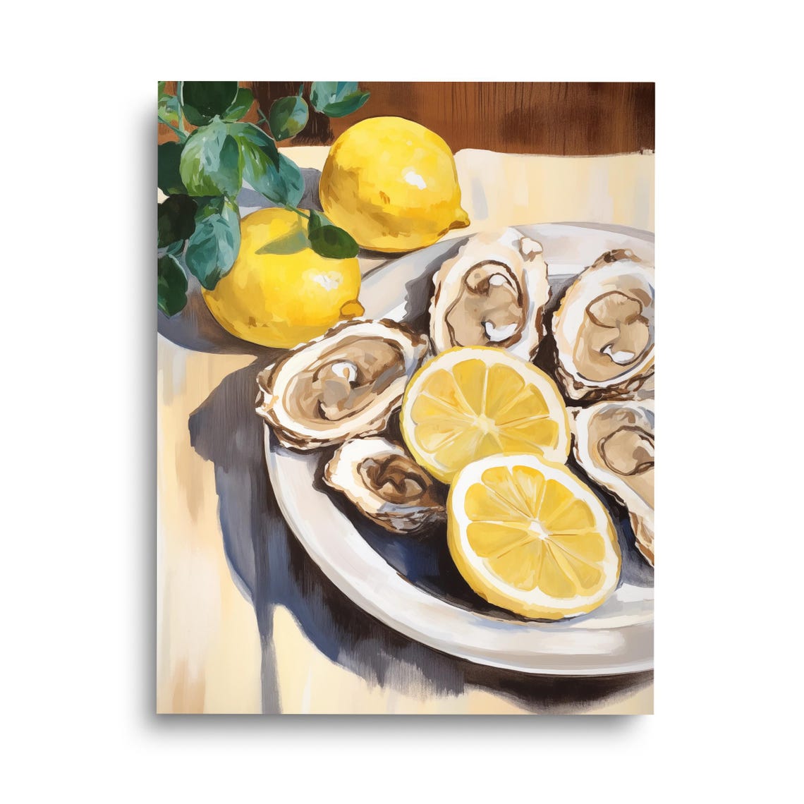 Fresh Oysters And Lemons Sunny Watercolor Kitchen Art Poster
