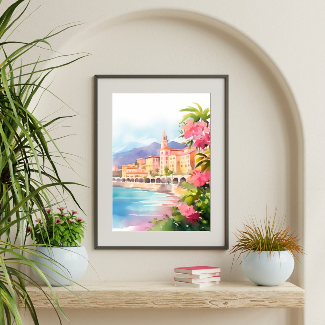 Menton Coastal Town with Church Tower and Seafront Arches Poster - Image 3