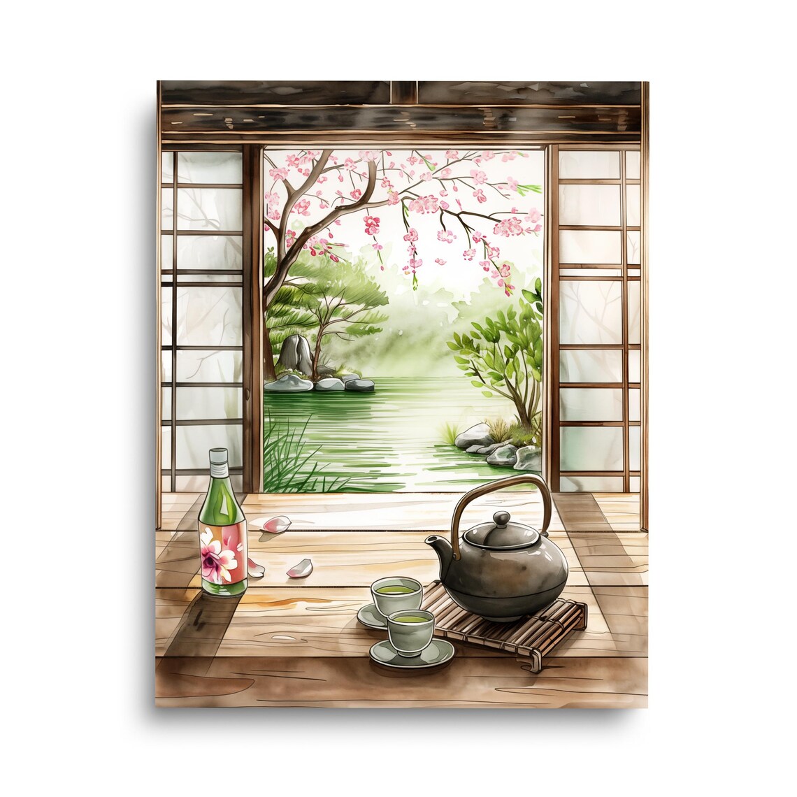 Japanese Zen Garden Watercolor Art Print, Travel Gift