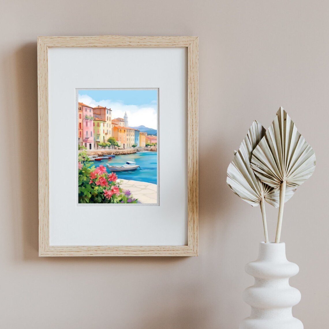 Marseille Harbor Watercolor Poster with Pastel Buildings and Boats - Image 2