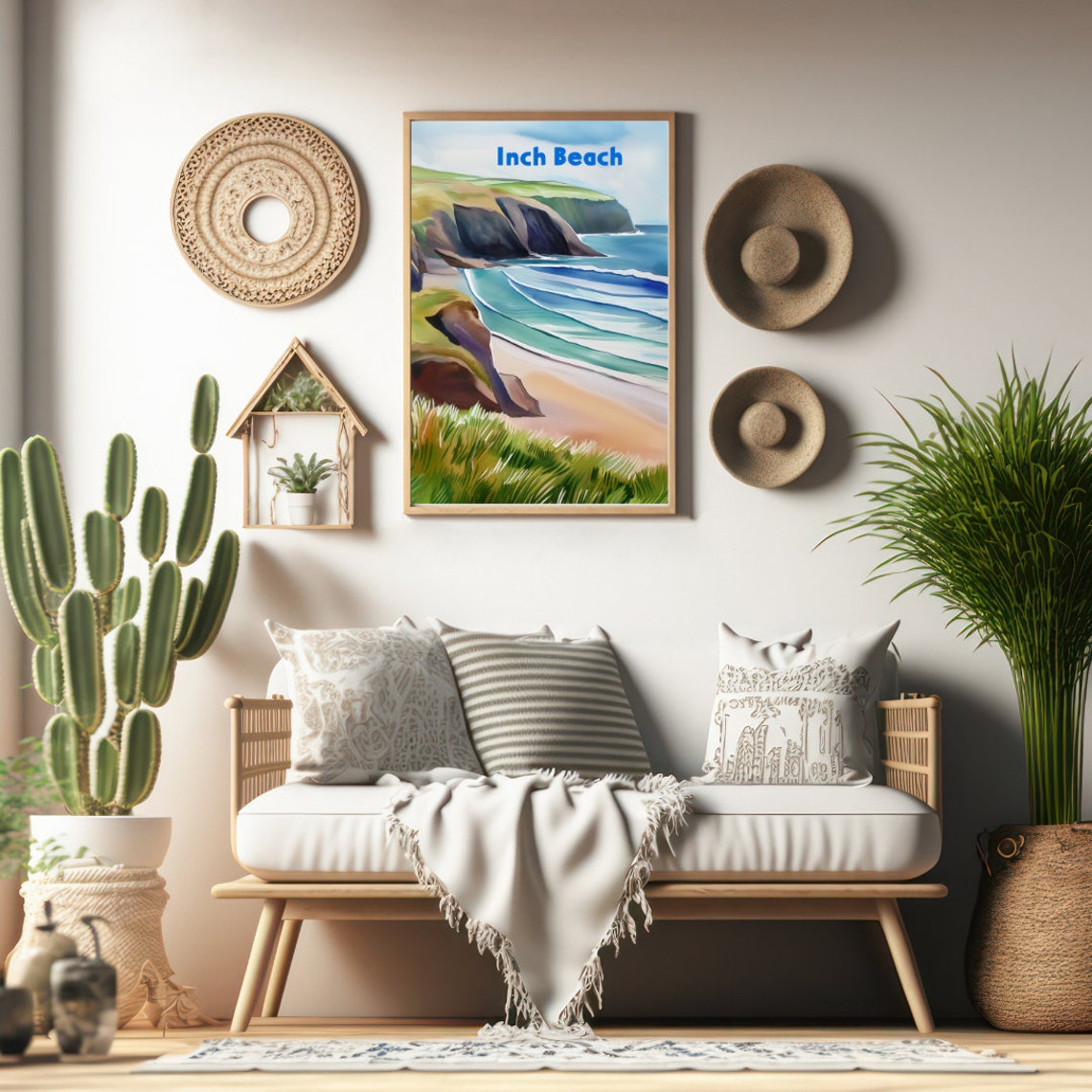 Inch Beach Dramatic Cliffs and Golden Sand Watercolor Travel Poster - Image 2