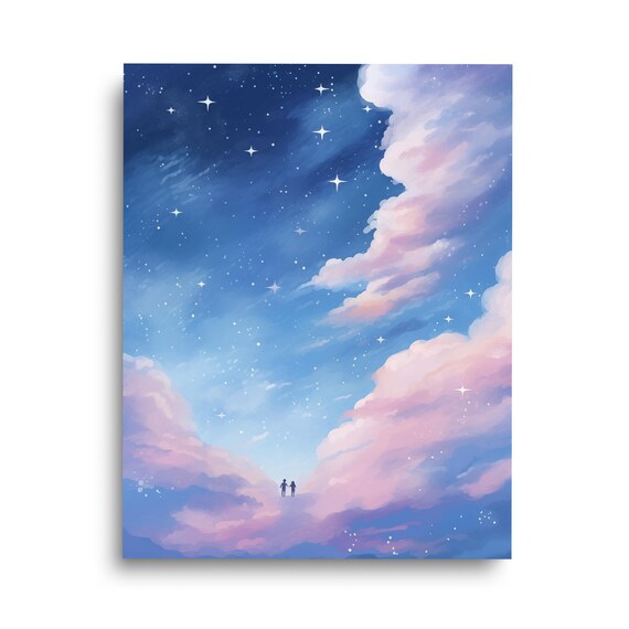 Dreamy Starry Night Sky Celestial Watercolor Two Figures Poster