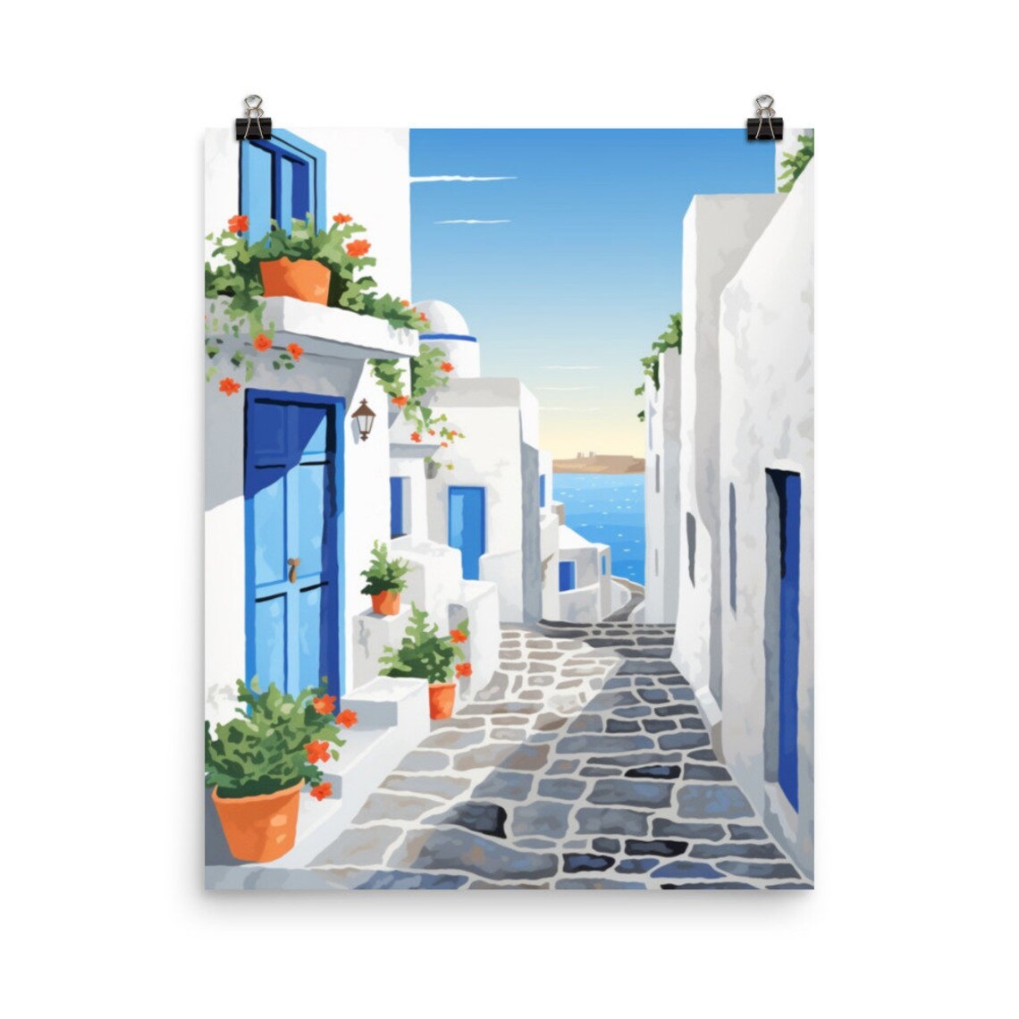 Kos Watercolor Travel Poster, Greek Island Seaside