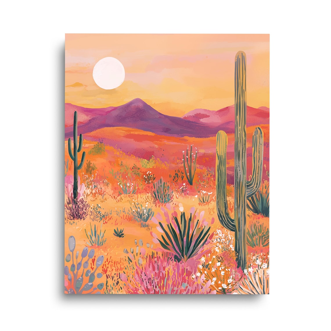Western Desert Cactus Golden Sunset Orange Wildflower Watercolor Poster