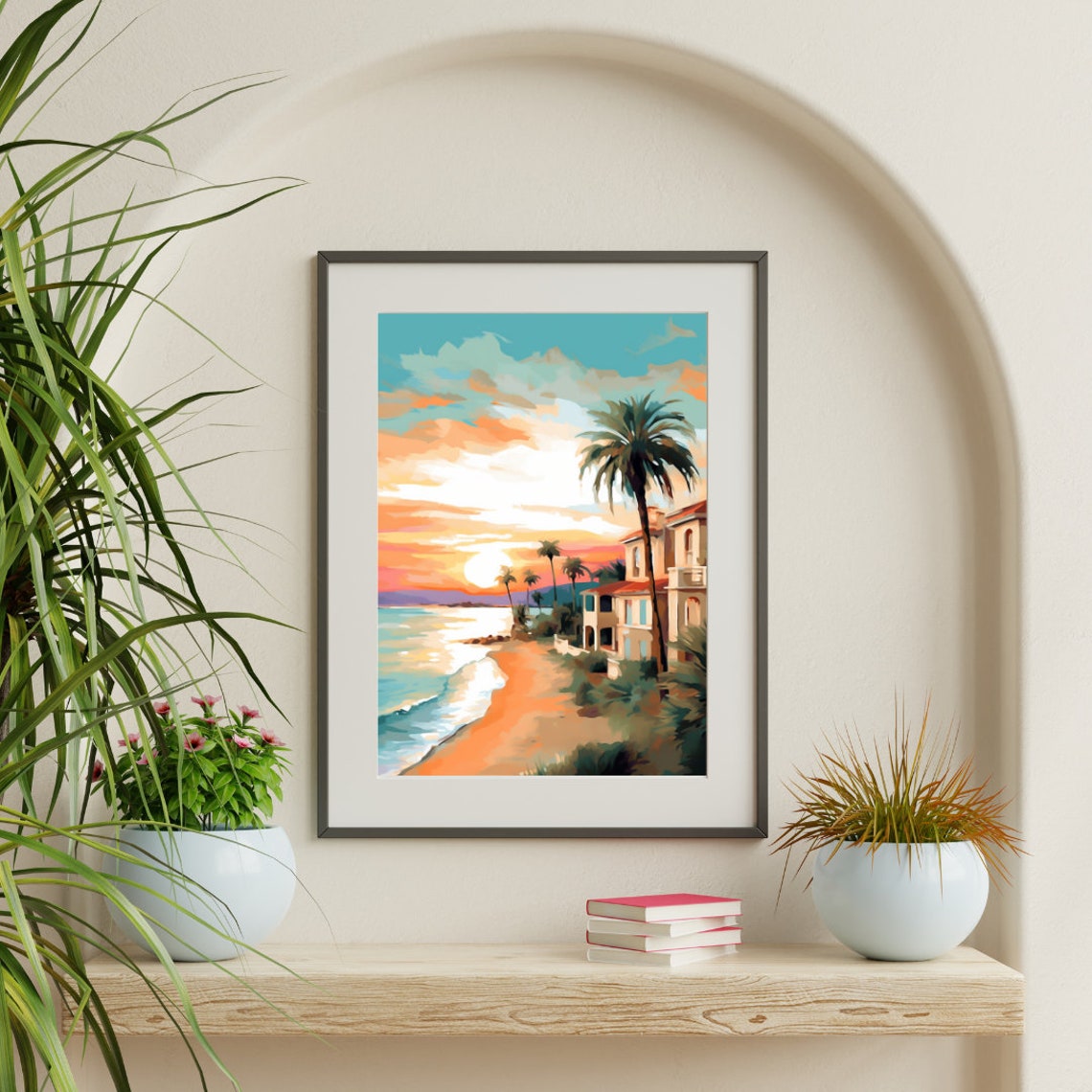 Costa Blanca Sunset Beach Mediterranean Coastline Watercolor Poster - Image 3