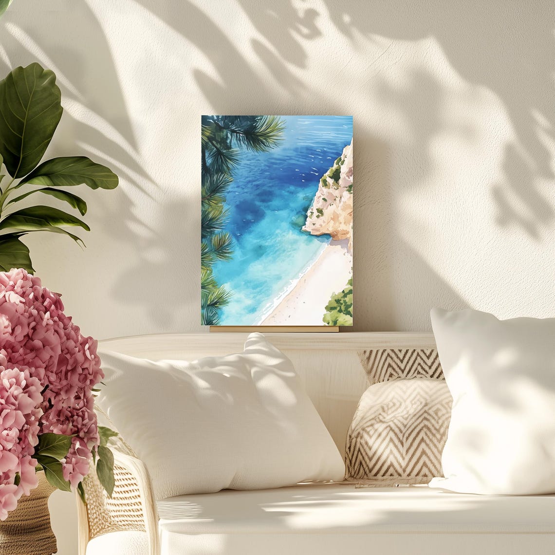 Egremni Beach Lefkada White Cliffs Aerial Watercolor Seascape Poster