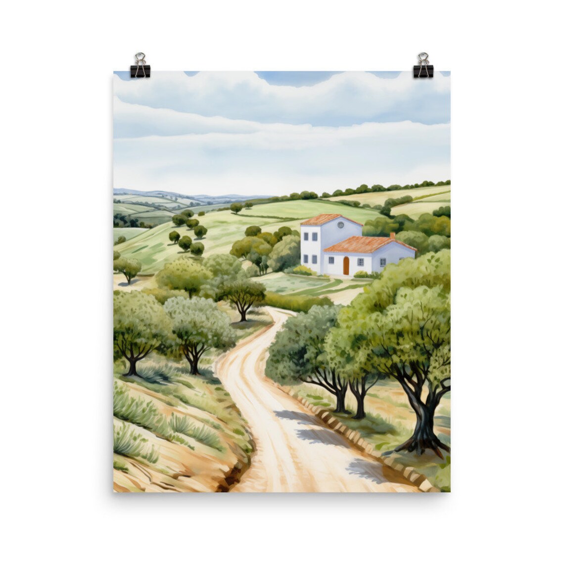 Alentejo Olive Groves and White Farmhouse Country Watercolor Poster