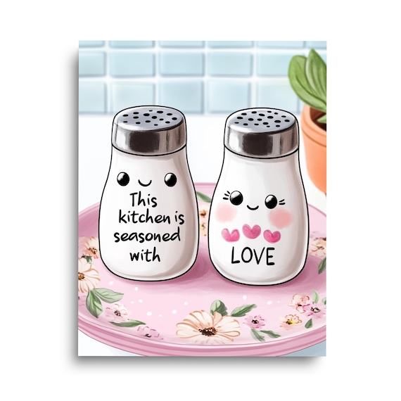 Seasoned with Love Smiling Salt Pepper Shakers Funny Kitchen Poster