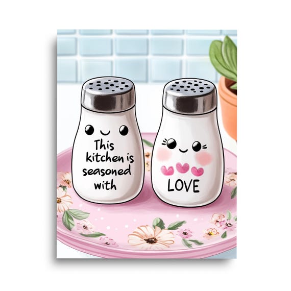 Seasoned With Love Watercolor Print Funny Kitchen Decor Quirky Cooking Artwork Food Wall Art Salt And Pepper Shakers Foodie Cute