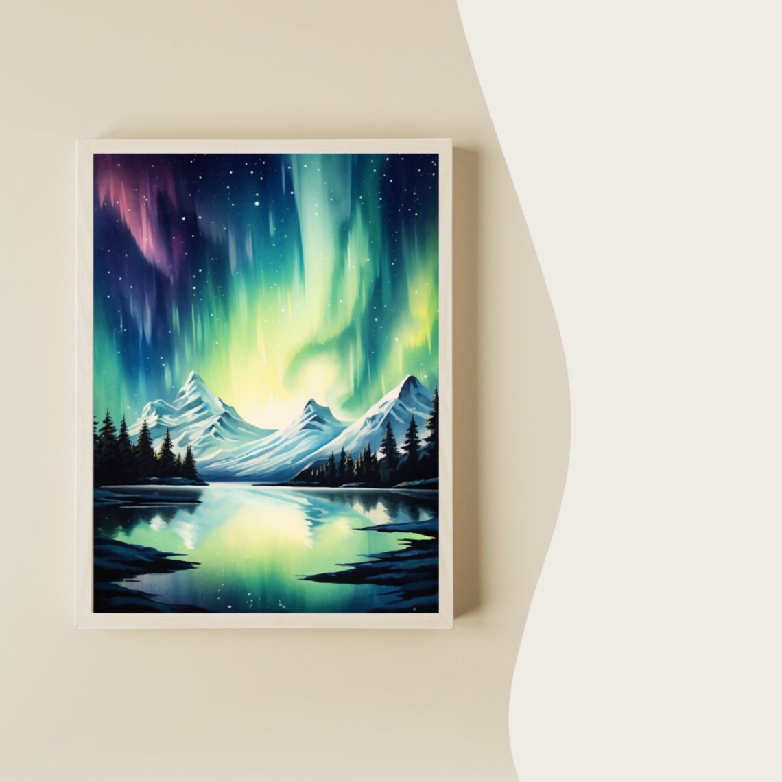 Aurora Borealis Watercolor Art Print, Iceland - Image 2