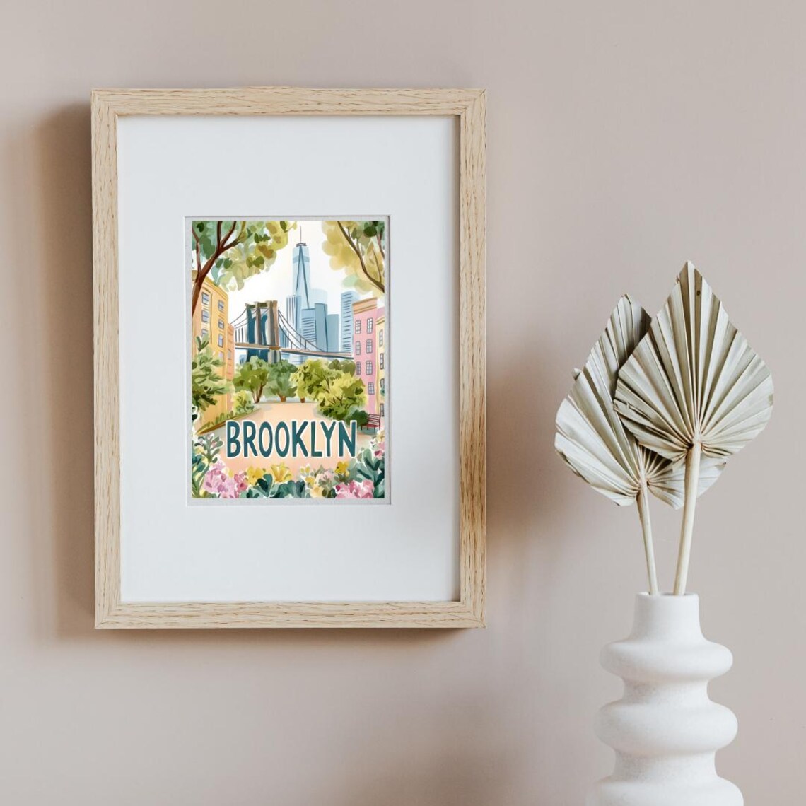 Brooklyn Bridge and Freedom Tower Above a Floral Street Poster - Image 2