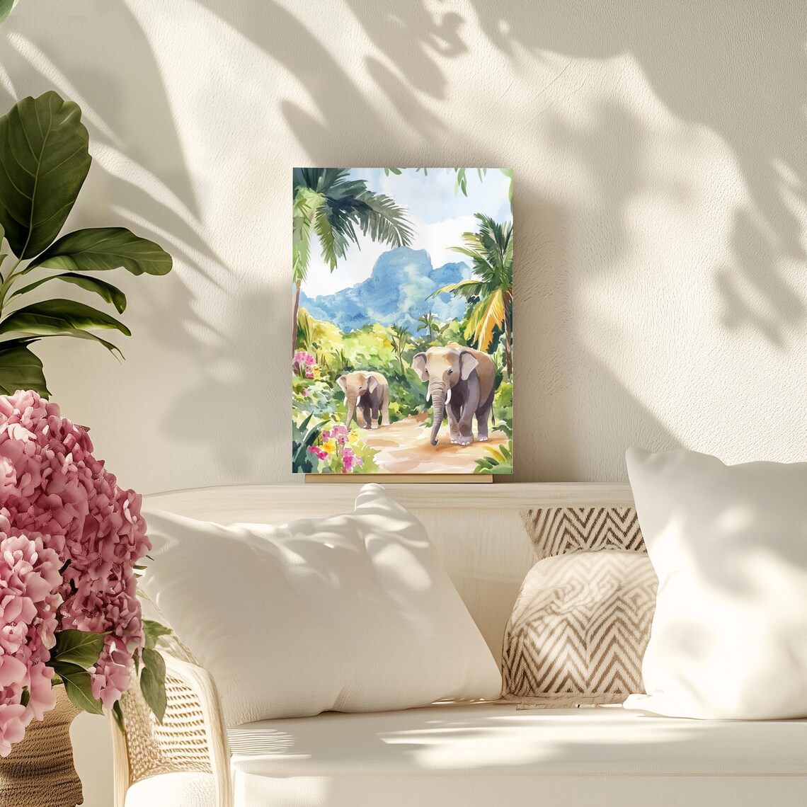 Elephant Hills Watercolor Print, Thailand Travel Poster