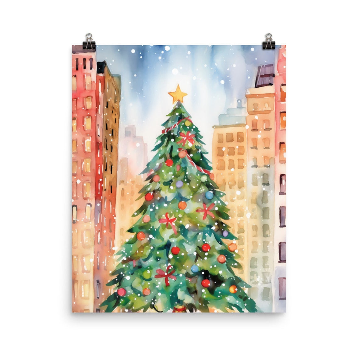 NYC Christmas Tree Watercolor Holiday Season Poster