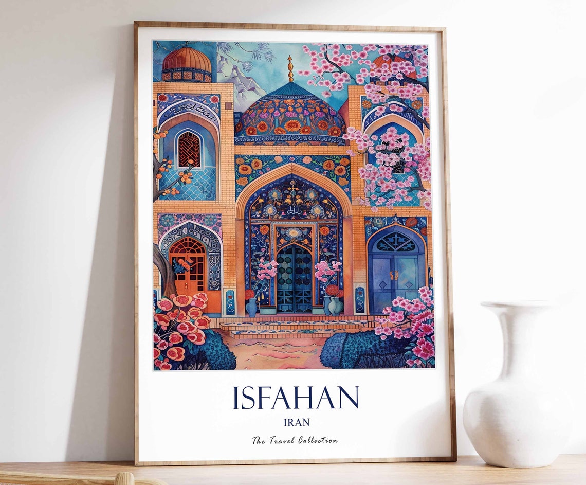 Isfahan Iran Travel Collection Persian Mosque Floral Tile Poster
