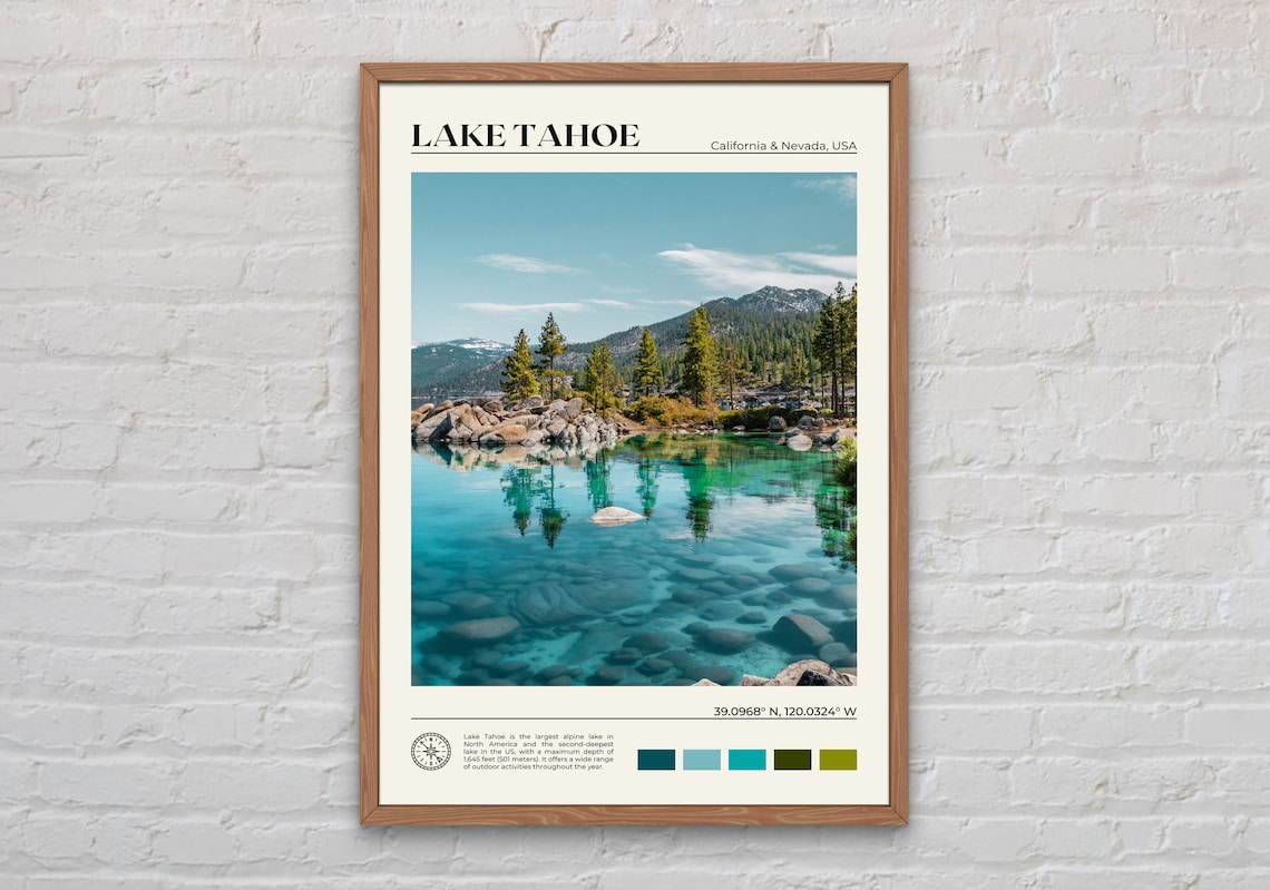 Lake Tahoe Real Photo Travel Poster, Lake Landscape