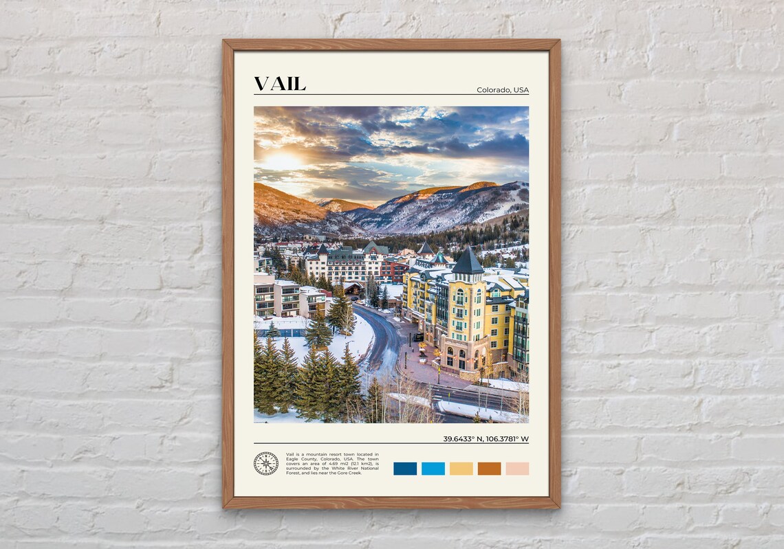 Vail Colorado Mountain Ski Resort Town Winter Sunset Modern Poster