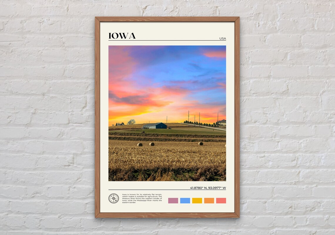 Iowa Travel Poster, USA Place Wall Art Print