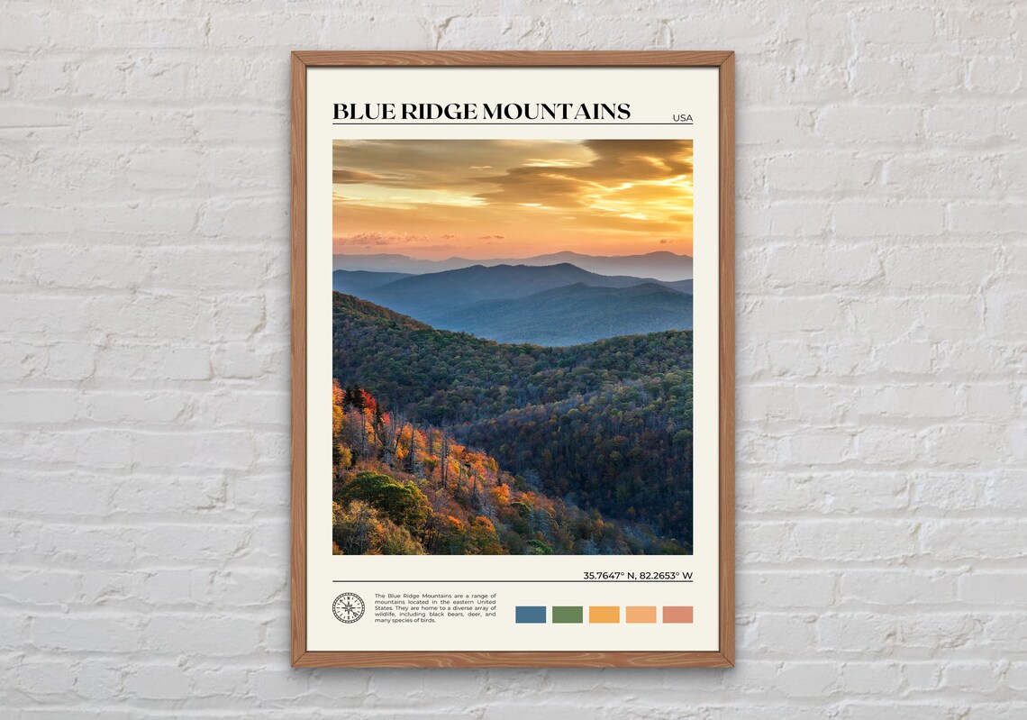 Blue Ridge Mountains Travel Poster, Real Photo Print
