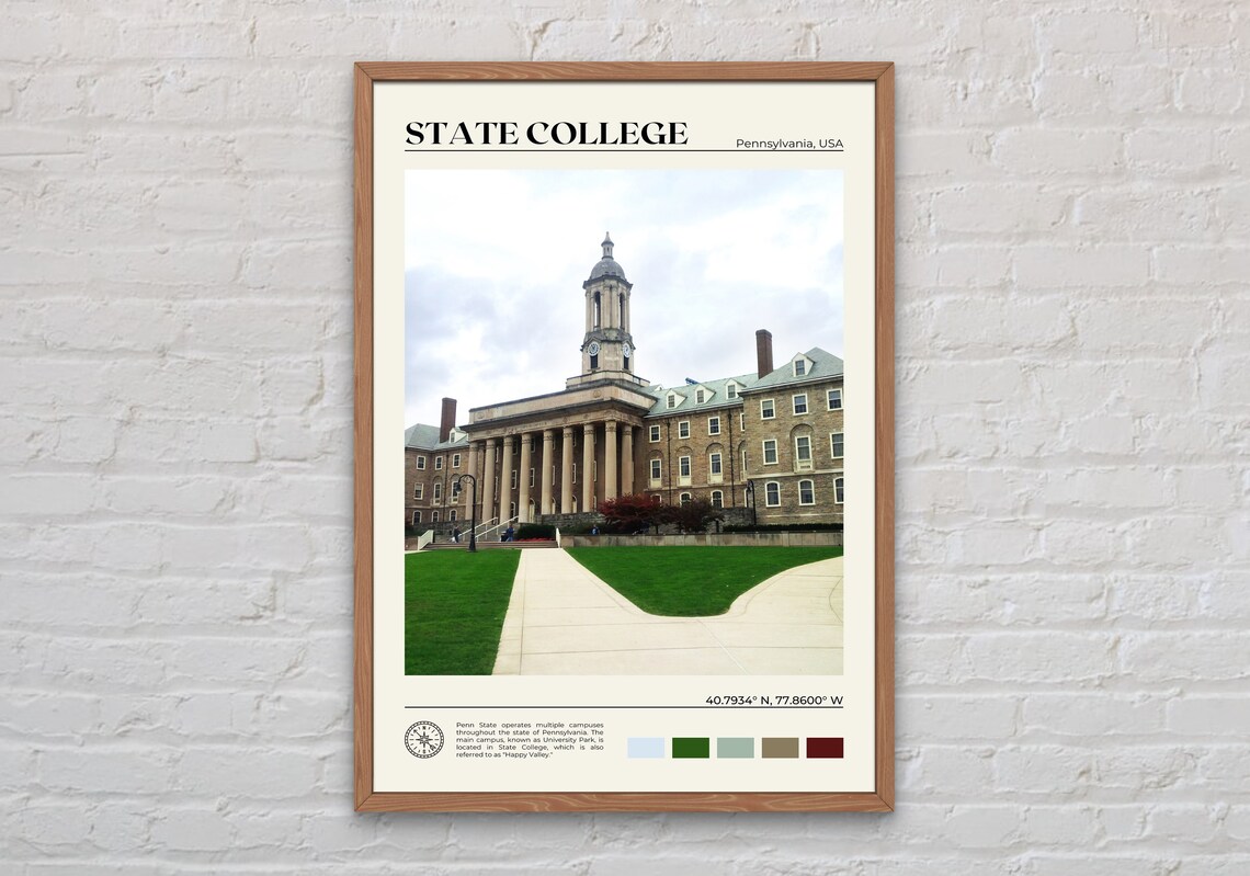 State College Travel Poster, Pennsylvania Place Print