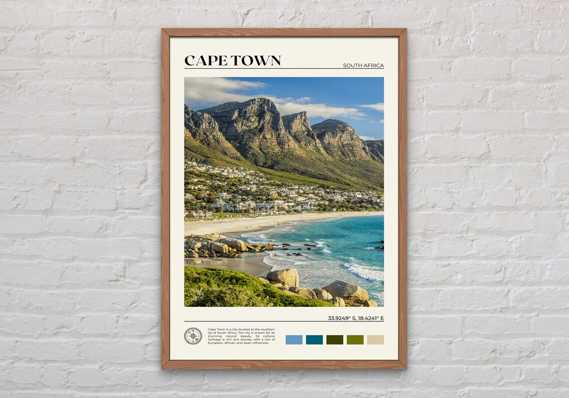 Scenic Cape Town South Africa Table Mountain Coastal Travel Poster