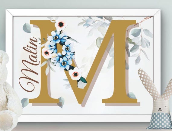 Nursery Decor Poster Wall Art For Kids Letter Flower Wreath