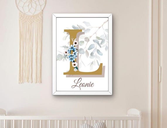 Nursery Decor Poster Wall Art For Kids Letter Poster Flower Wreath Wall Art