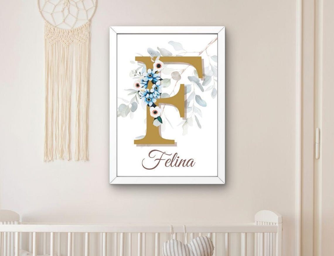 Nursery Decor Poster Wall Art For Kids Letter Poster Flower Wreath Wall Art