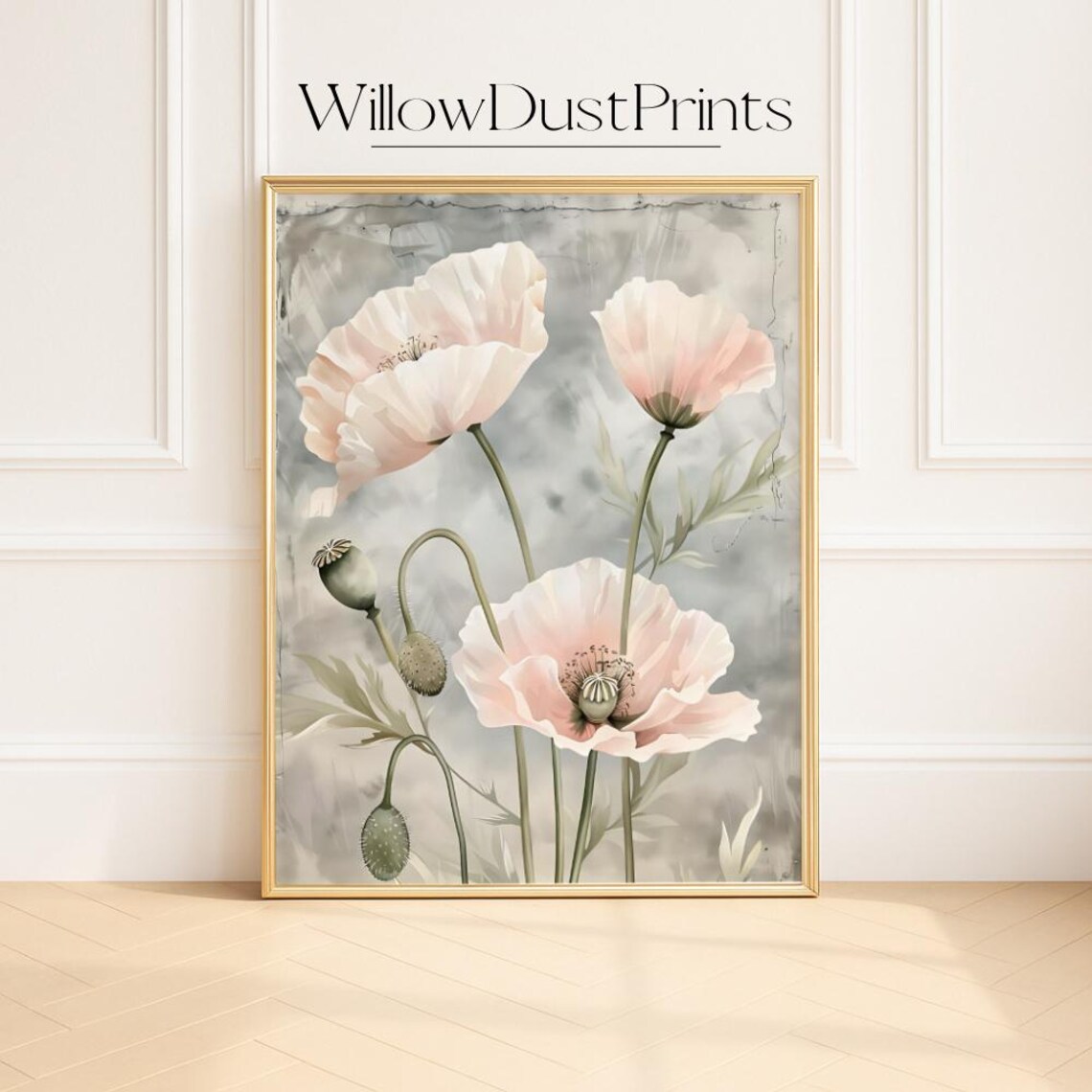 Blush Poppy Flowers Soft Watercolor Botanical Floral Wall Poster