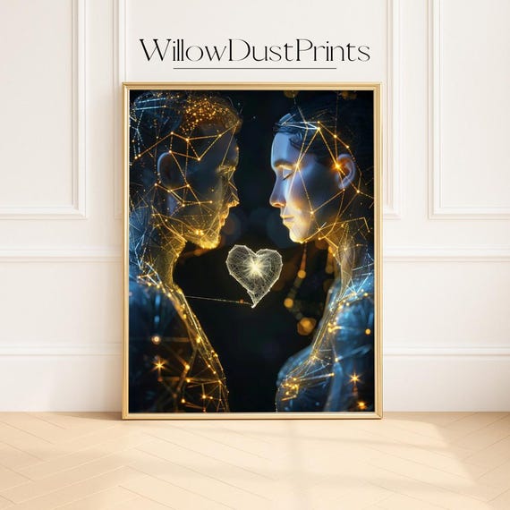 Couple Wall Art Futuristic Lovers With Glowing Heart Sci Fi Romance Cosmic Light Networkprintable Gift For Anniversary