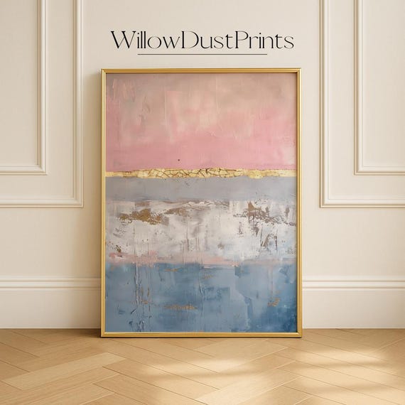 Pastel Horizon Wall Art Abstract Landscape In Blush Blue Gold Minimalist Modern For Interiors Gift