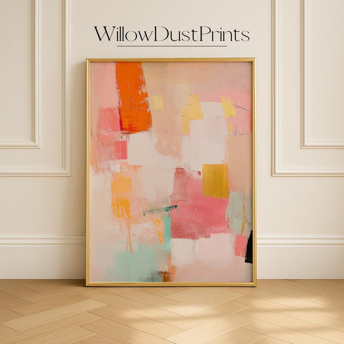 Blush Pink Abstract Peach Gold Geometric Soft Modern Art Poster