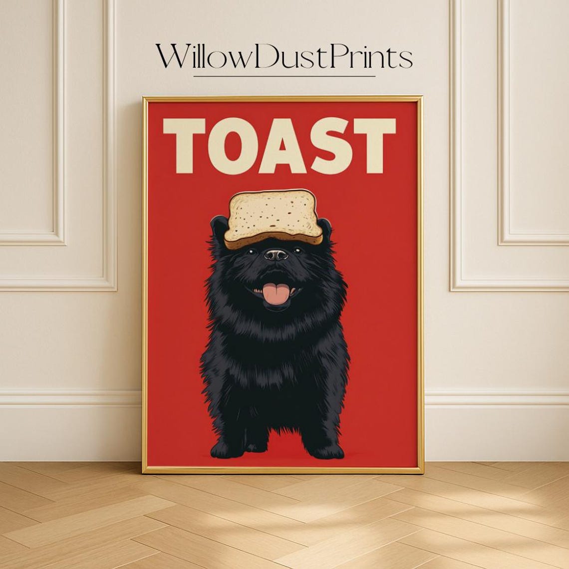 Funny Black Dog With Toast On Head Retro Kitchen Humor Poster