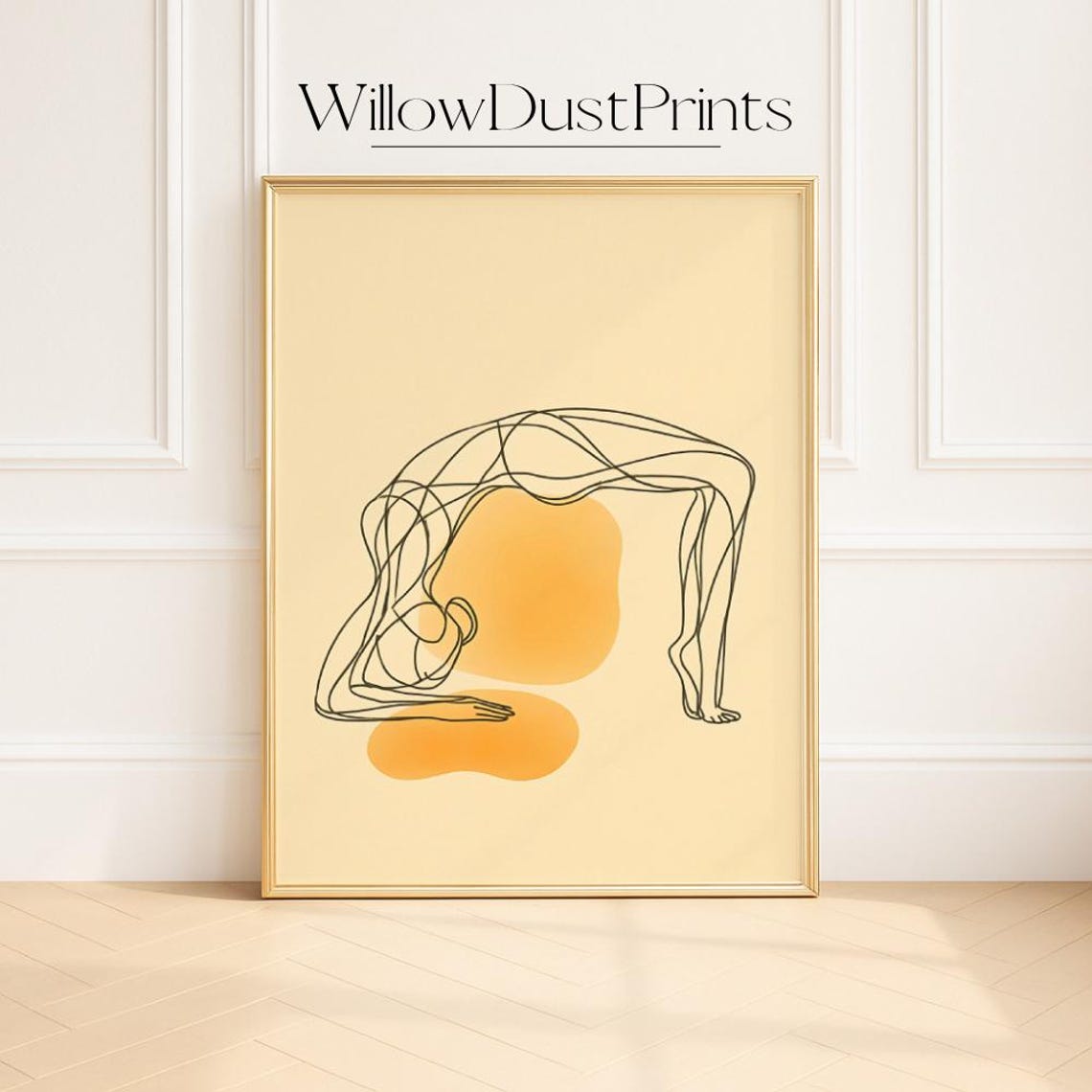 Yoga Wheel Backbend Pose Line Art Minimalist Boho Wall Poster