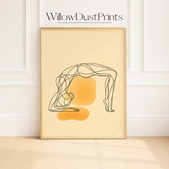 Yoga Wheel Backbend Pose Line Art Minimalist Boho Wall Poster