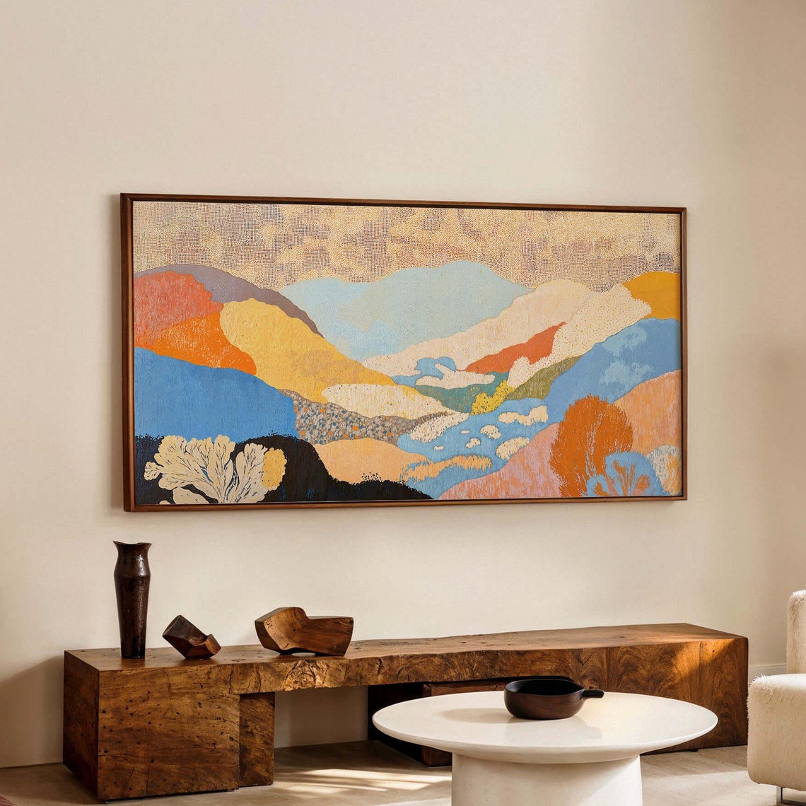 Kusama Inspired Panoramic Multicolor Abstract Hills Landscape Poster