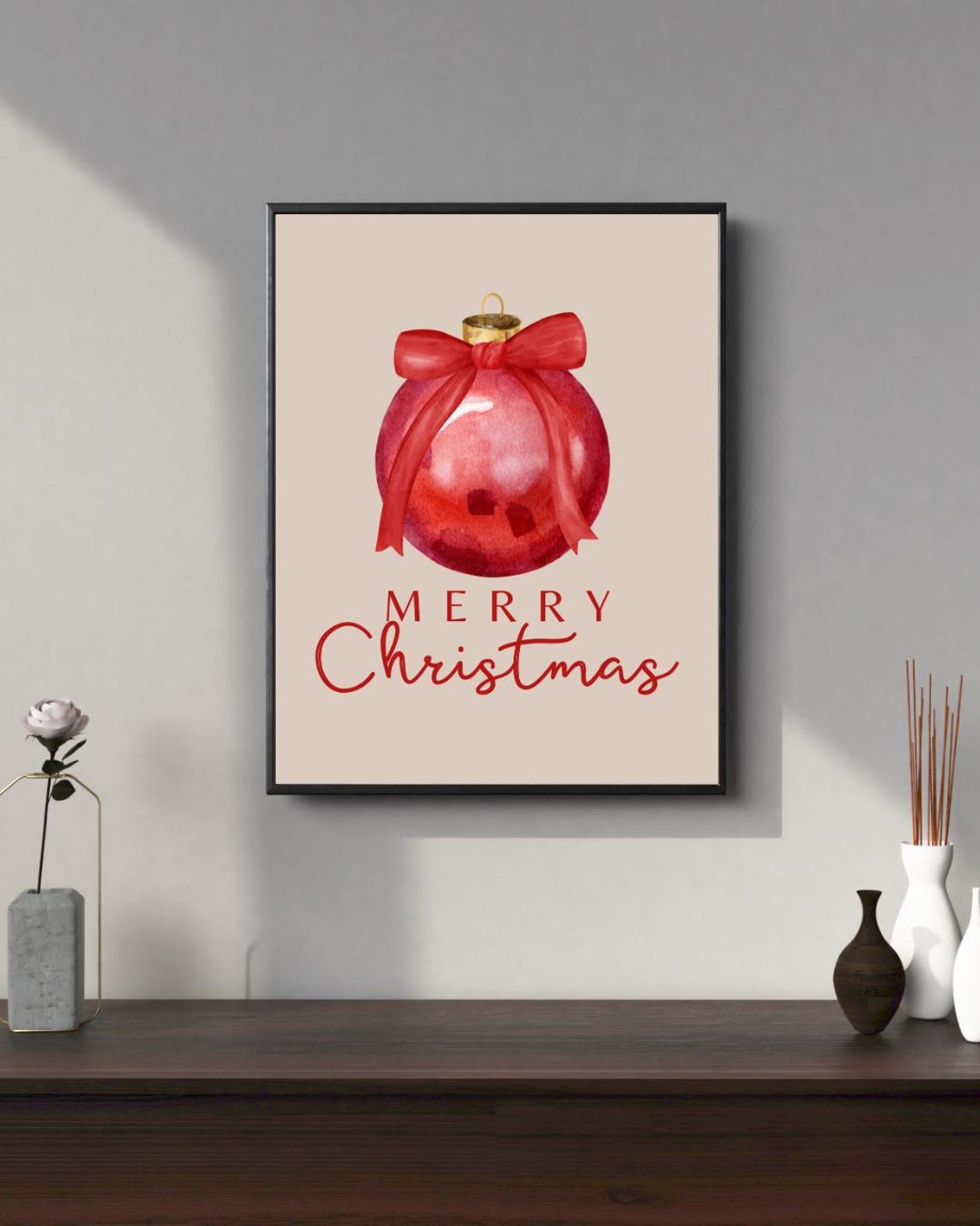 Merry Christmas Red Watercolor Ornament Bauble Festive Poster - Image 2