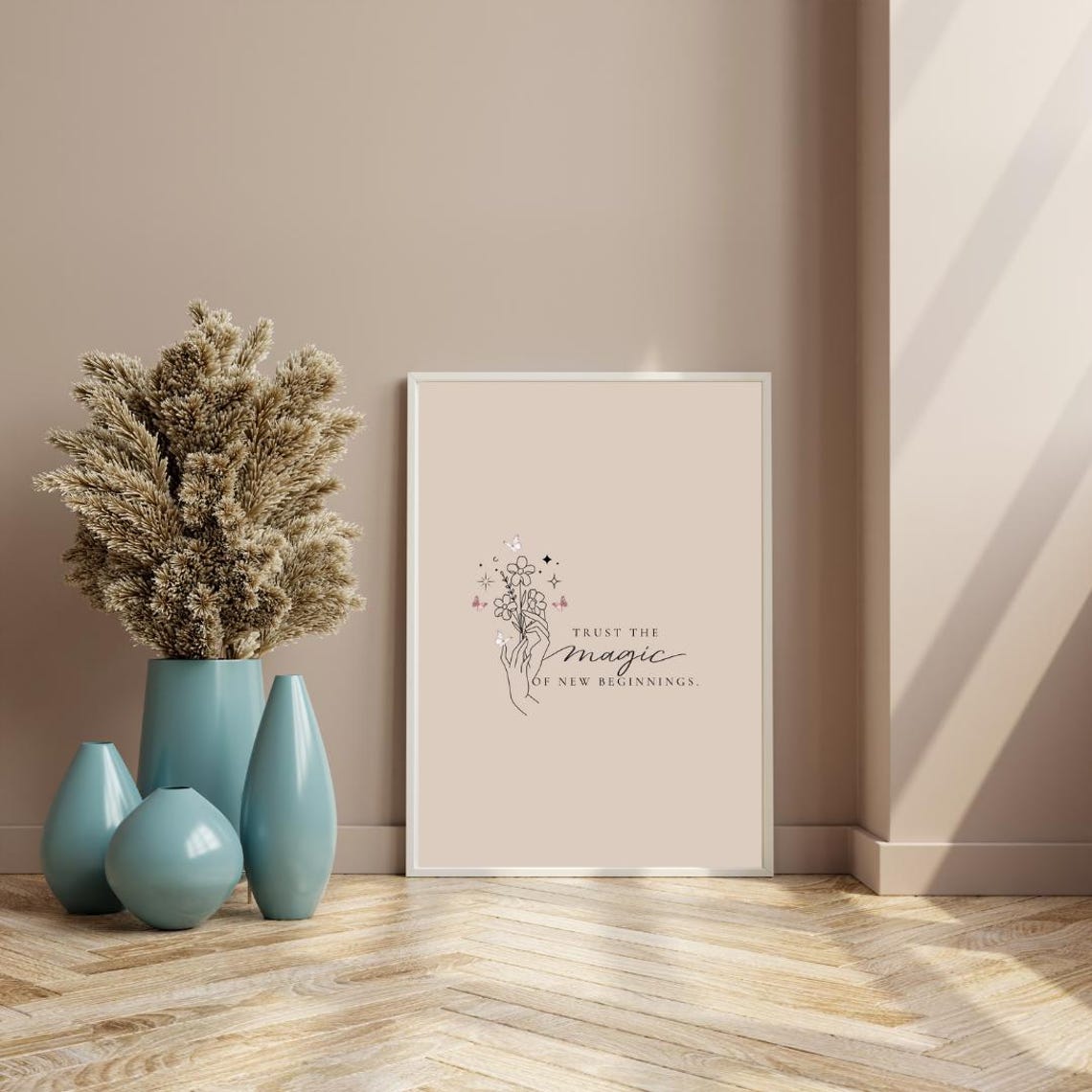 Trust the Magic of New Beginnings Floral Hand Line Art Poster - Image 2
