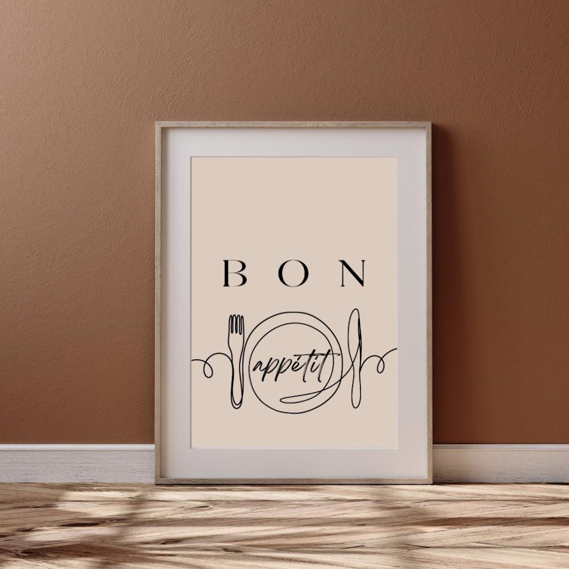Bon Appetit Continuous Line Plate Beige French Kitchen Poster - Image 3