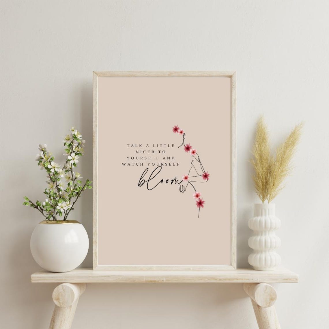 Talk A Little Nicer To Yourself Bloom Beige Aesthetic Wall Poster - Image 3