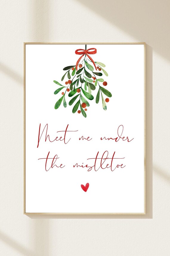 Meet Me Under The Mistletoe Watercolor Christmas Quote Poster