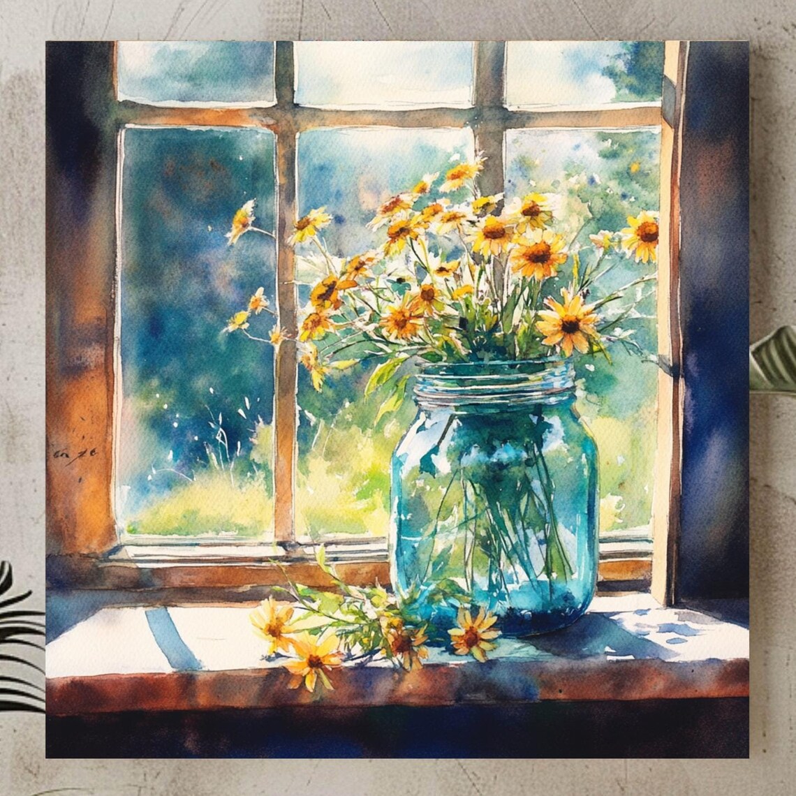 Wildflowers Jar On A Sunny Window, Vintage Boho Art Print