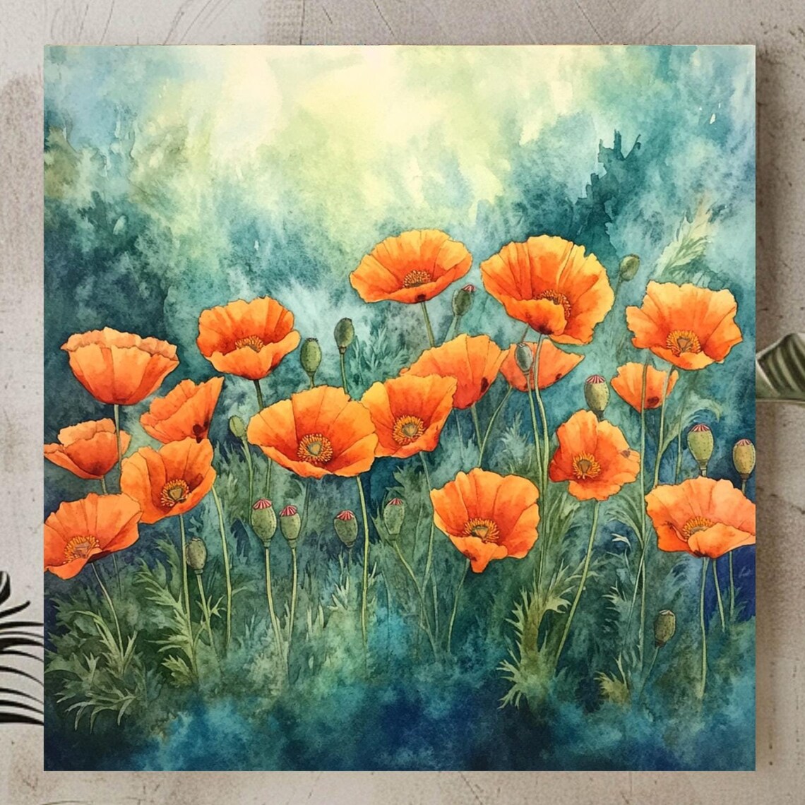 Whimsical Orange Poppy Field, Floral Art Print