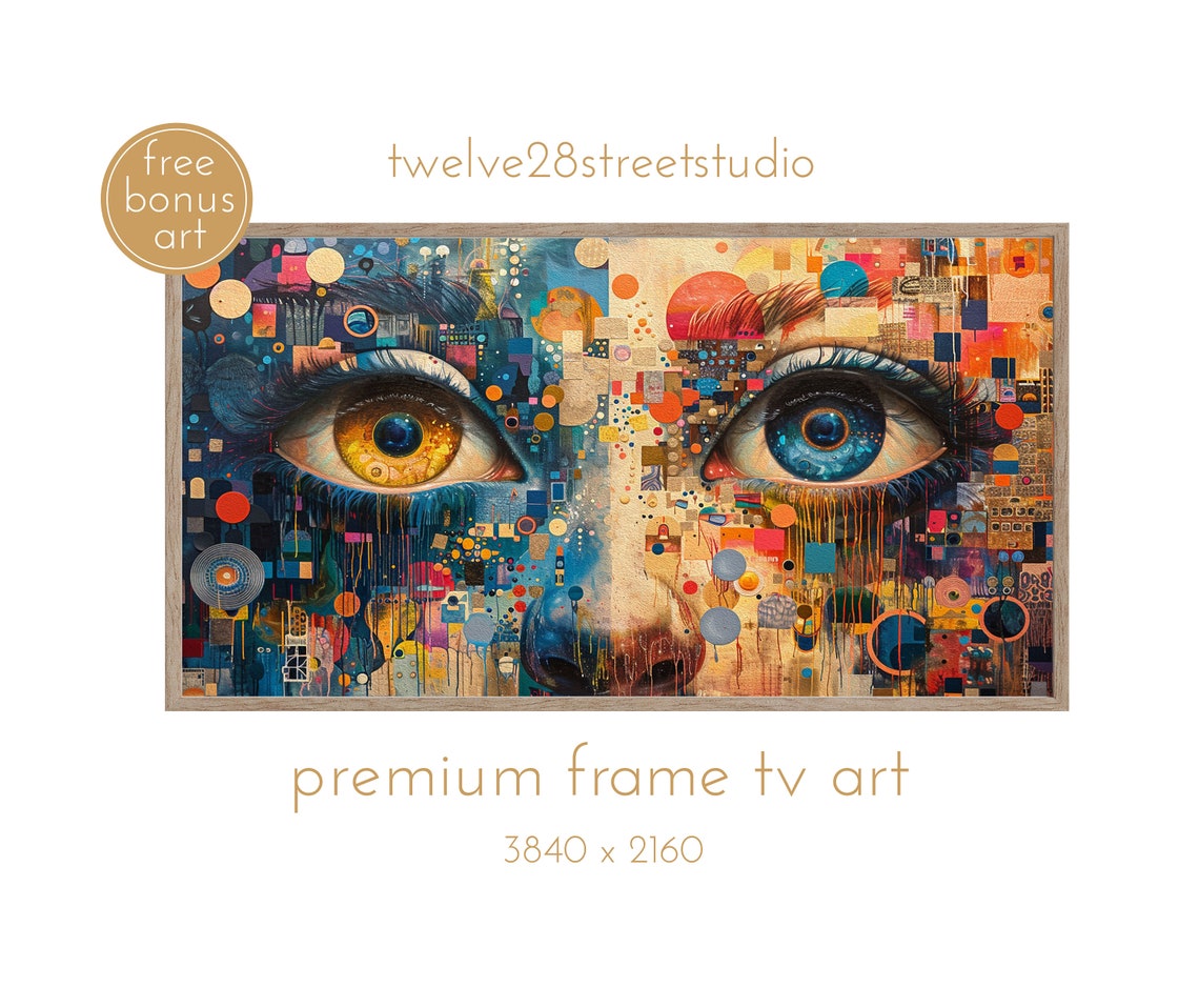 Maximalist Pop Art Eyes Mosaic Colorful Abstract Face Art Poster