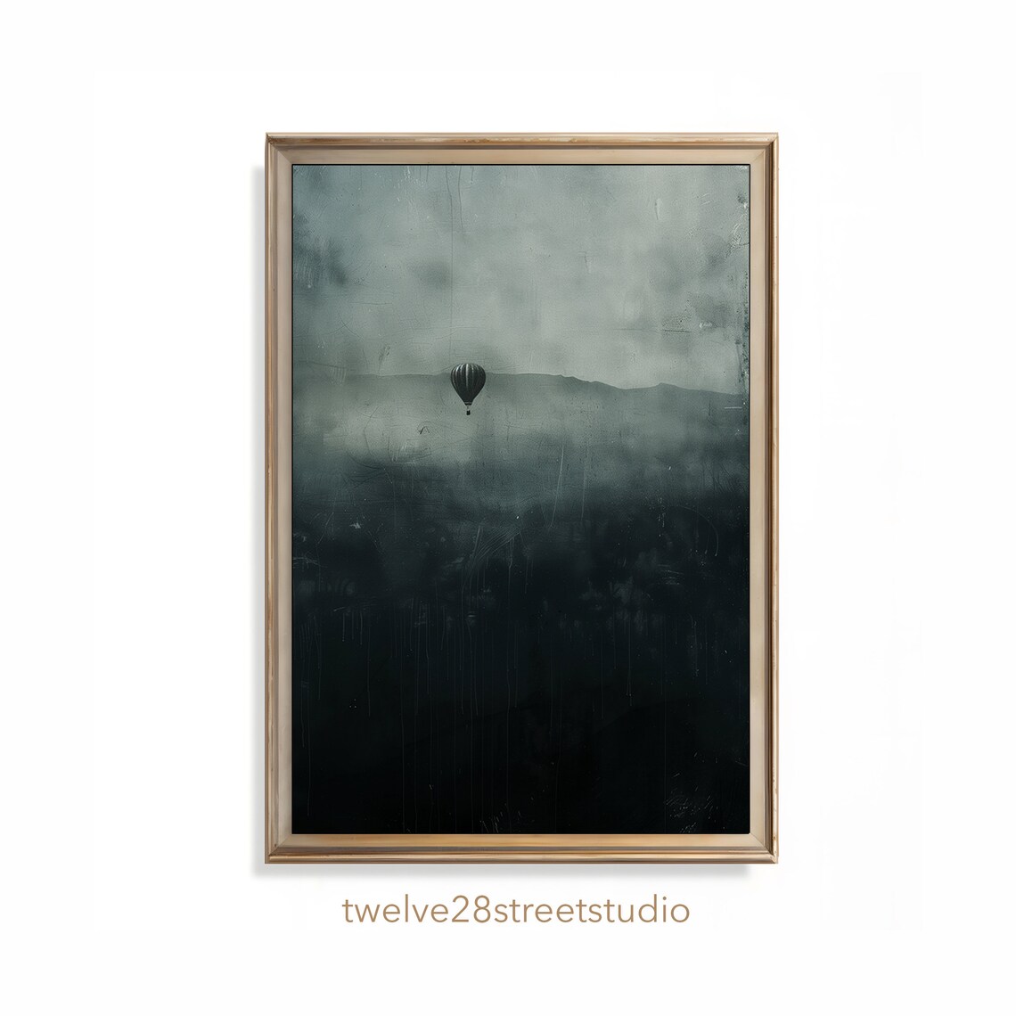 Dark Academia Hot Air Balloon Misty Mountains Moody Vintage Decor Poster