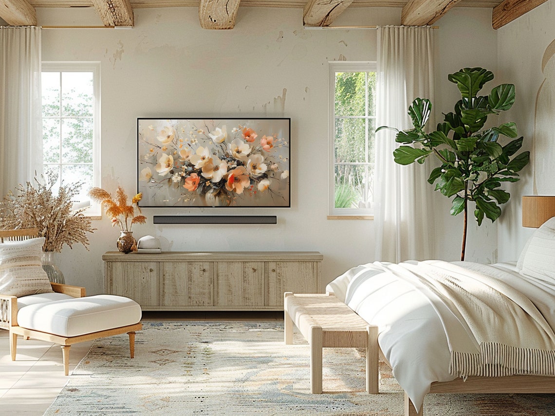 Spring Wildflower Bouquet Cream Peach Vintage Floral Still Life Poster - Image 3